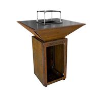 Brasero Plancha en Acier Corten - Barbecue Exterieur avec Rangement Bûches - Design Jardin Terrasse - Modèle Lou Provençau - Grille de Cuisson et Stop Food Inclus - kit allumage Offert