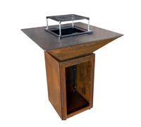 Brasero Plancha en Acier Corten - Barbecue Exterieur avec Rangement Bûches - Design Jardin Terrasse - Modèle Lou Bouscarian - Grille de Cuisson et Stop Food Inclus - kit allumage Offert