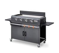 BRASERO - Plancha Lola à gaz sur chariot équipé Gun Metal - 4 brûleurs à gaz - jusqu'à 14 convives - Surface de cuisson 88 x 35,5 cm - 9,6 kW - Récupérateur de graisse