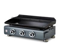 BRASERO - Plancha Silvia II G 3 Feux Gris métallisé Brasero - 3 brûleurs - Plaque acier émaillée de 67 x 34 cm - Grille de réchauffement - Tiroir graisse - Jusqu'à 10 convives - 7,5 kW