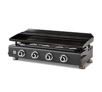BRASERO - Plancha Silvia II G 4 Feux Gun Metal Brasero - Surface de cuisson 84 x 34 cm - 4 brûleurs - Plaquer acier émaillée - Grille de réchauffement - Tiroir graisse - Jusqu'à 12 convives - 10 kW