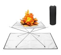 Brasero portable de 42 cm avec tapis de protection incendie de 50 x 100 cm - Foyer pliable d'extérieur pour camping, jardin et plage - Cadre compact en acier inoxydable pour feu de camp avec sac de