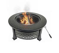 Brasero Relaxdays, Ø 55 cm, avec pare-étincelles, tisonnier, acier, jardin, terrasse, noir