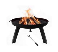 Brasero Relaxdays, Ø 59 cm, avec tisonnier, Acier Peint par poudrage, pour Jardin/terrasse, Noir