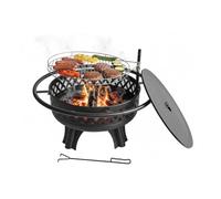 Brasero Relaxdays, Ø 80,5 cm, Grille pivotante et réglable, Couvercle et tisonnier, Foyer de Jardin, Noir