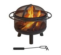 Brasero Relaxdays avec Grille de Protection, Dimensions : 52 x 60 cm, tisonnier, Jardin & terrasse, Fer, Noir