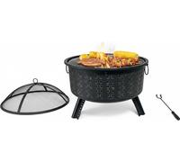 Brasero Relaxdays, H x Ø 62 x 66 cm, avec grille, pare-étincelles et tisonnier, foyer de jardin, panier à feu, noir