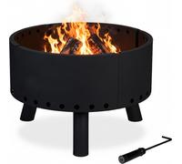 Brasero Relaxdays, pare-chaleur, tisonnier, rebord haut pour protéger des flammes, panier à feu, H x P : 40,5 x 58,5 cm, noir
