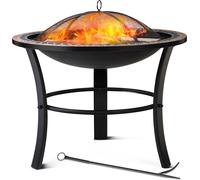 Brasero rond Sevilla Ø 76 cm acier laqué pierres mosaïque accessoires couvercle jardin terrasse feu bois charbon briquette barbecue