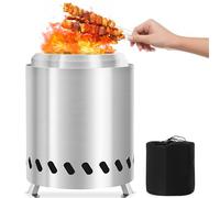 Brasero Sans Fumée avec Pied & Sac Rangement, Foyer Acier Inoxydable,Corbeille Feu Portable,Tonneau Feu pour Granulés, Bois, Poêle Barbecue, Réchaud pour Exterieur, Déco Jardin,Balcon,Terrasse,Camping