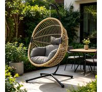 Fauteuil suspendu effet rotin avec coussin gris BRASILIA