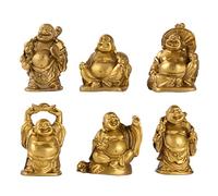 Brass Statu Lot de 6 Figurines de Bouddha Rieur en Laiton - 5,1 cm