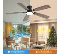 Brasseur d’air plafond 52 pouces style classique, moteur DC réversible, 6 vitesses, 5 pales et éclairage LED dimmable avec télécom