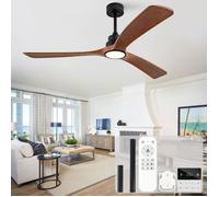 Brasseur d’air plafond 60 pouces avec éclairage, 3 pales bois massif, télécommande, interrupteur mural, moteur réversible 6 vitesses