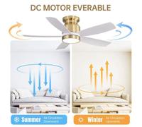 Brasseur d’air plafond avec éclairage 106 cm, fonction silencieuse, lumière dimmable trois températures, 6 vitesses et minuterie