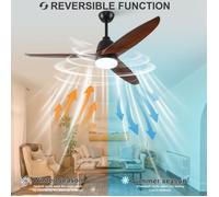Brasseur d’air plafond avec lumière 56 pouces design moderne, 3 pales bois massif LED 3CCT, 6 vitesses réversibles commande télécomm