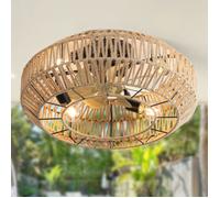 Brasseur d’air plafond cage bohème 56 cm, tissage rotin fermé, moteur DC réversible été/hiver, 6 vitesses pilotables
