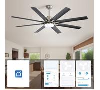 Brasseur d’air plafond intelligent 66 pouces à 8 pales, ventilation réversible moteur DC, LED modulable, 6 vitesses ajustables, télé