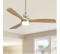 Brasseur d’air plafond silencieux 52 pouces à pales bois, lumière LED dimmable, 6 vitesses et moteur DC réversible