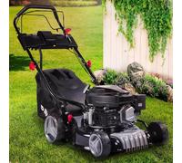 BRAST Tondeuse thermique démarrage électrique tractée 41cm mulching 144cc 4,1cv 2.800 trs/min E-START - 2 MODÈLES diff. moteur de marque 4 temps 40l réglage central 25-75mm, acier - tondeuse thermique