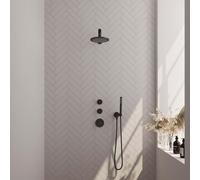 BRAUER Black Edition ensemble de douche pluie encastré - douche de tête Ø 20 cm - bras mural droit 40 cm - douchette bâton - support fixe 5-S-024