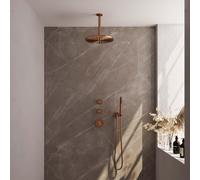 Brauer Copper Carving Douche pluie thermostatique avec pommeau 30cm et bras plafond 20cm et douchette Stylo 1 jet flexible lisse avec coude mural courbé Cuivre brossé PVD 5-GK-102