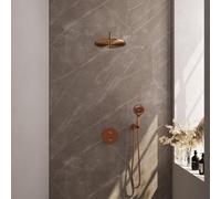 BRAUER Copper Carving ensemble de douche pluie encastré - douche de tête Ø 30 cm - bras mural courbé - douchette ronde - support fixe 5-GK-300