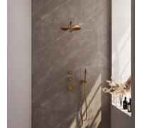 Brauer Gold Edition Ensemble de douche pluie encastré - douche principale 30cm - 3 boutons lisses - bras mural droit - douchette à main 1 fonction - PVD - or brossé 5-GG-026