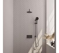 BRAUER gunmetal Edition Douche de pluie thermostatique encastrée - boutons-poussoirs - SET 69 - pomme de douche 20 cm - bras mural courbé - douchette 3 jets - flexible de douche - barre de douche inté