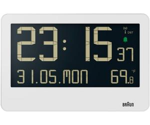 Braun BC14W-DCF, Modèle mural/de table, Horloge àradio, Forme rectangulaire, Couleur blanche, Écran LCD, Fonctionnement sur piles