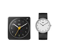 Braun Coffret Cadeau de Montre analogique à Quartz à 2 Aiguilles avec Bracelet en Caoutchouc Noir et Horloge analogique de Voyage Classic en Noir, modèle BN0231WHBLKG, BC02XB (2 Pack)