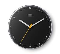 Braun Horloge Murale radiocommandée Classique pour Fuseau horaire d'europe Centrale (DCF/GMT+1) avec Mouvement de Balayage, Facile à Lire, diamètre 23 cm en Noir, modèle BC26B-DCF.