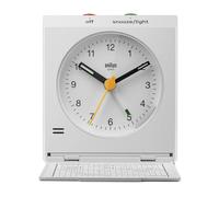Braun Réveil analogique de Voyage Classique avec Fonction Snooze, Design Vintage, Taille compacte, Couvercle Pliable, Mouvement à Quartz Silencieux, Alarme sonore Crescendo en Blanc, modèle BC05W.