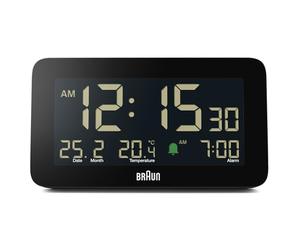 Braun Réveil numérique avec Affichage de la Date, du Mois et de la température, écran LCD négatif, réglage Rapide, Alarme Crescendo Beep en Noir, modèle BC10B (1 Paquet)