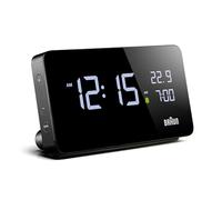 Braun Réveil numérique avec écran LCD, 2 Ports USB-C pour Charger d'autres appareils, Affichage de l'heure et de la Date, Touch Snooze, réglage Rapide, en Noir, modèle BC20B.