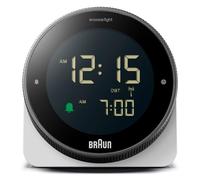Braun Réveil numérique radiocommandé pour Fuseau horaire d'europe Centrale (DCF), écran LCD inversé, Lunette rotative pour Un réglage Rapide de l'heure Alarme sonore, en Blanc, modèle BC24W-DCF