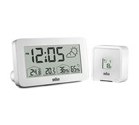 Braun Station météo numérique Réveil avec indicateur de température et d'humidité, prévisions météo, écran LCD, réglage Rapide, Alarme sonore Crescendo en Blanc, modèle BC13WP.