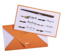 Brause 139B - Une pochette pour l'écriture et la calligraphie contenant 6 plumes (Sténo, Ecolière, Index, Plakat 10mm et Bandzug 1,5 mm, 3mm) et un porte-plume en bois