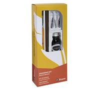 Brause Kit de dessin 145B - 3 plumes (66B, 511B, 513B), porte-plume bois, encre de Chine noire