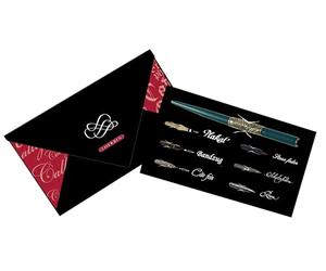 Brause 25400T - Une pochette pour l'écriture et la calligraphie contenant 6 plumes (Sténo, Cito fein, Ecolière, Plakat 5mm, Rose et Bandzug 2mm) et un porte-plume, noir