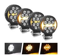 BraveWAY 4PCS 80W 25000 LM Rond Phare De Travail Led 12v 24v, 4 Pouces Phares Longue Portee led, Ambre Flash Stroboscopique Pour Suv, Camion, Moto, Tracteur, Tracteur