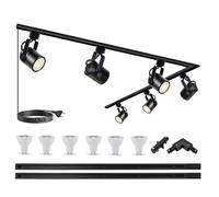 Bravsekai Plafonnier Rail Spot LED Moderne, 6 Têtes GU10 Pivotantes, Kit D'éclairage Sur Rail 2*1M 6000K - Pour Cuisine, Salon, Salle à Manger