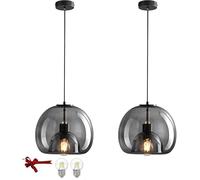 Bravsekai Suspension en verre pour îlot de cuisine, 2 paquets de suspensions en verre fumé avec 2 ampoules supplémentaires, cordon ajustable de 1,5 m, suspension moderne pour îlot de cuisine