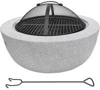 Brazier 2-en-1 en pierre artificielle imitation granit | environ 60 cm de diamètre | inclut une grille de cuisson, un crochet de braise et une protection contre les étincelles | peut être comme barbec