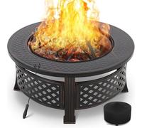 Brazier rond pour jardin, 80,5 cm, foyer d'extérieur multifonctionnel, avec protection contre les étincelles, grille de barbecue, pelle, résistant aux intempéries, idéal pour les barbecues, le chauffa