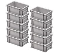 BRB 10x Boîte de transport/Boîte de stockage, empilable, LxlxH 300x200x120 mm, extrêmement stable, fond et côtés fermés, couleur gris
