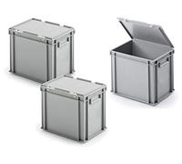 BRB 3 x Bacs Euro avec couvercle à charnière, LxPxH 400x300x330 mm, gris