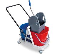 BRB Chariot de nettoyage professionnel avec presse à levier et 2 seaux de 17 litres chacun