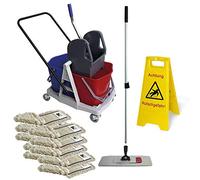 Chariot d'essuyage humide Set complet, y compris 1 panneau d'avertissement