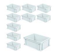 BRB Lot de 10 récipients empilables Euro avec 2 barres de poignée, L x l x H 400 x 300 x 170 mm, 16 l, blanc